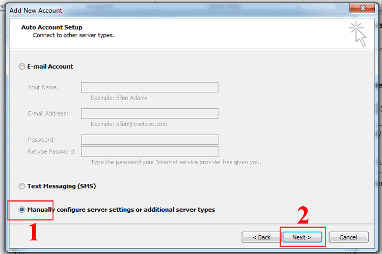 manually configure server settings or additional server types