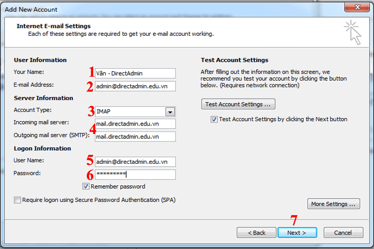 outlook Email - Internet E-mail Settings