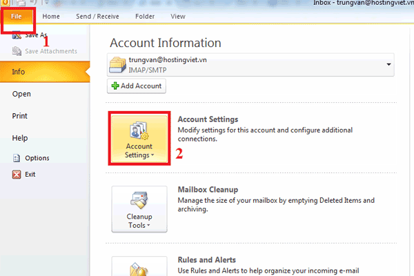 email outlook Account Settings