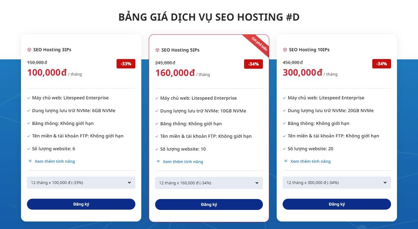 Bảng giá seo hosting D