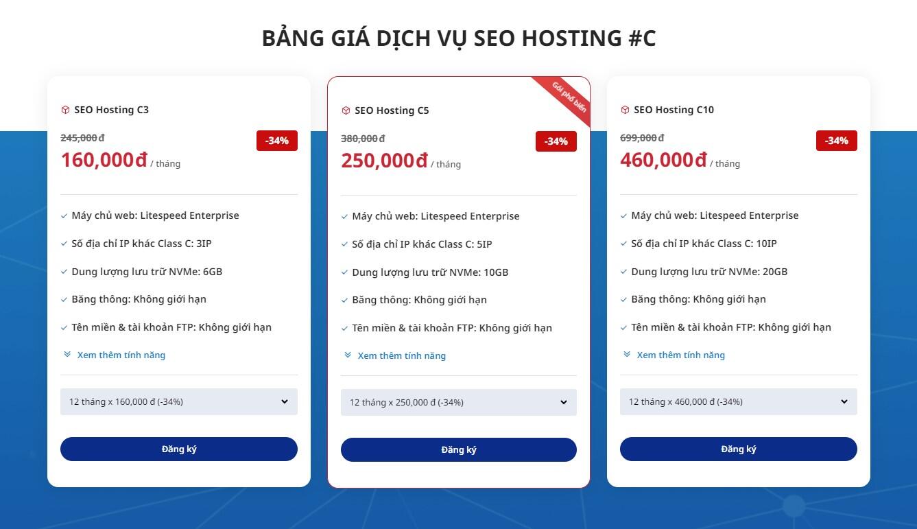 bảng giá seo hosting