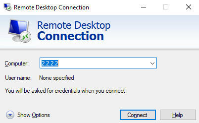 Màn hình giao diện Remote Desktop Connection