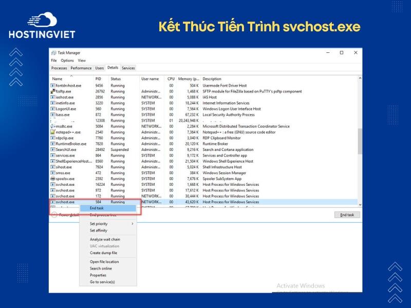 Kết Thúc Tiến Trình svchost.exe