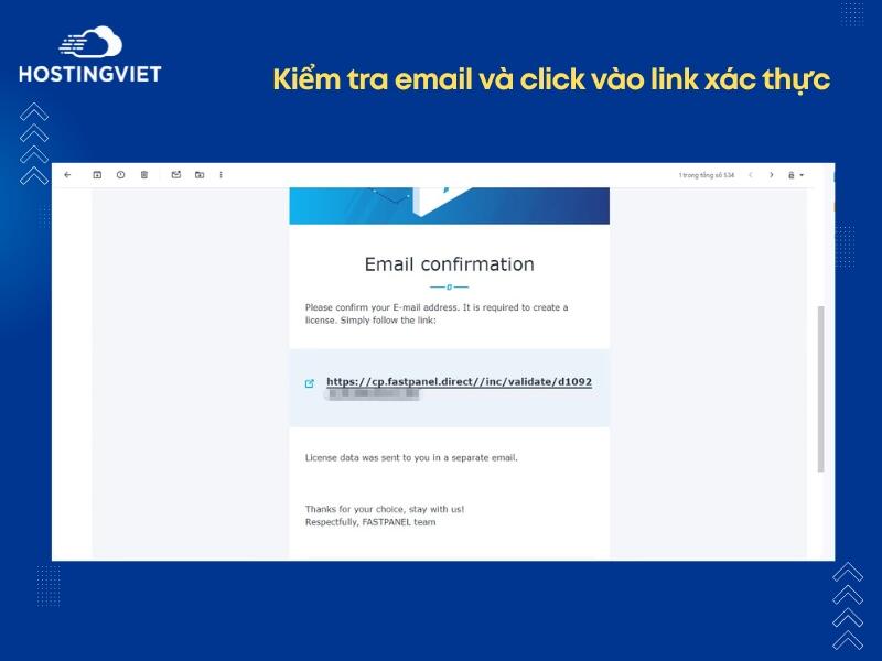 Kiểm tra email và click vào link xác thực