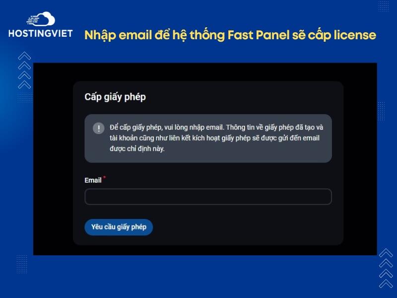 nhập email để hệ thống Fast Panel cấp license