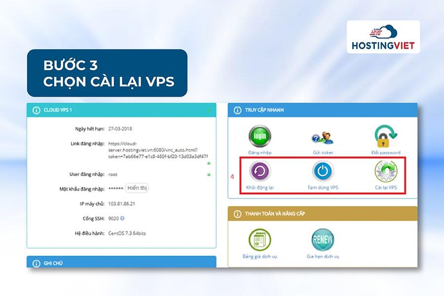 Bước 3 cài lại hệ điều hành VPS