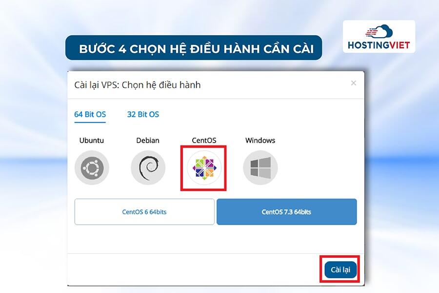 Bước 4 cài lại hệ điều hành VPS