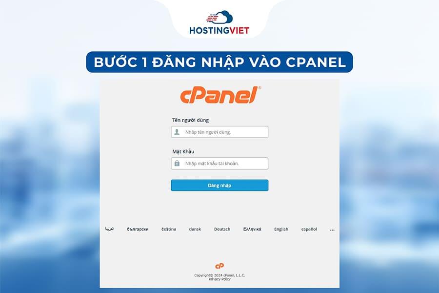 Bước 1: Đăng nhập vào cPanel Bước 1: Đăng nhập vào cPanel