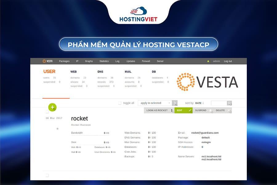 Phần mềm quản l&yacute; hosting VestaCP
