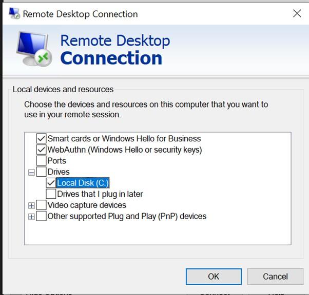 Cách sử dụng tính năng Local Resources trong Remote Desktop