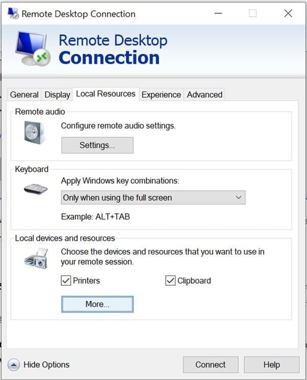 Cách sử dụng tính năng Local Resources trong Remote Desktop