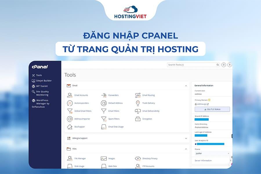 đăng nhập cPanel để quản trị hosting từ trang quản trị hosting