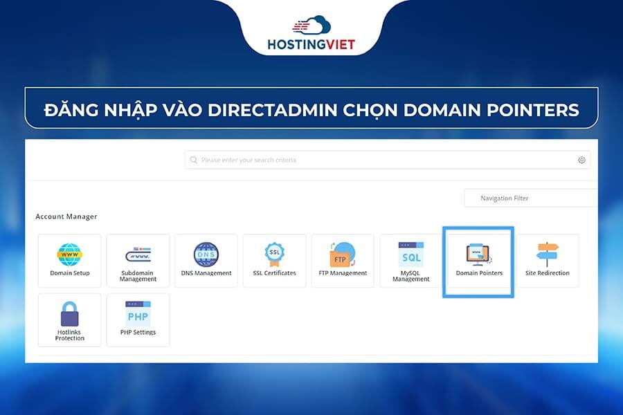 Đăng nhập vào DirectAdmin và Chọn Domain Pointers