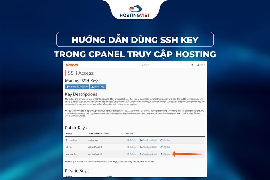 dùng SSH key trong cPanel truy cập Hosting