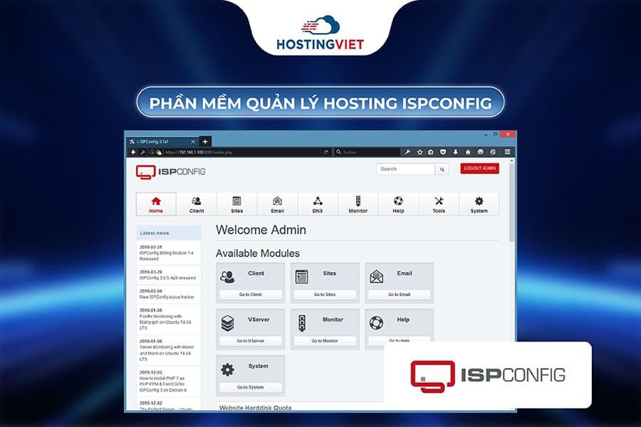 Phần mềm quản l&yacute; hosting ISPConfig