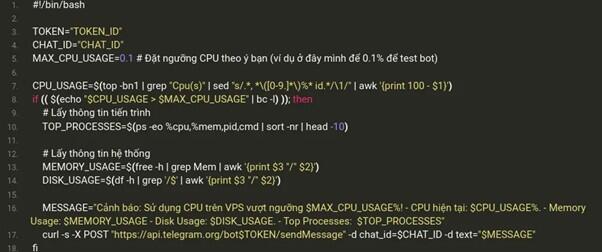 Tạo Bot kiểm tra dung lượng VPS - Bước 2