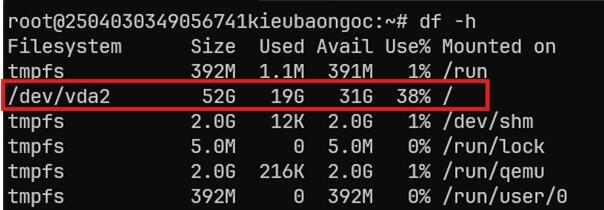 Ví dụ cách xem dung lượng VPS Ví dụ cách xem dung lượng VPS
