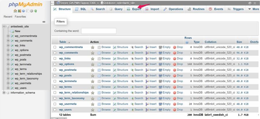 Bước 2: Sao lưu database trên hosting Bước 2: Sao lưu database trên hosting