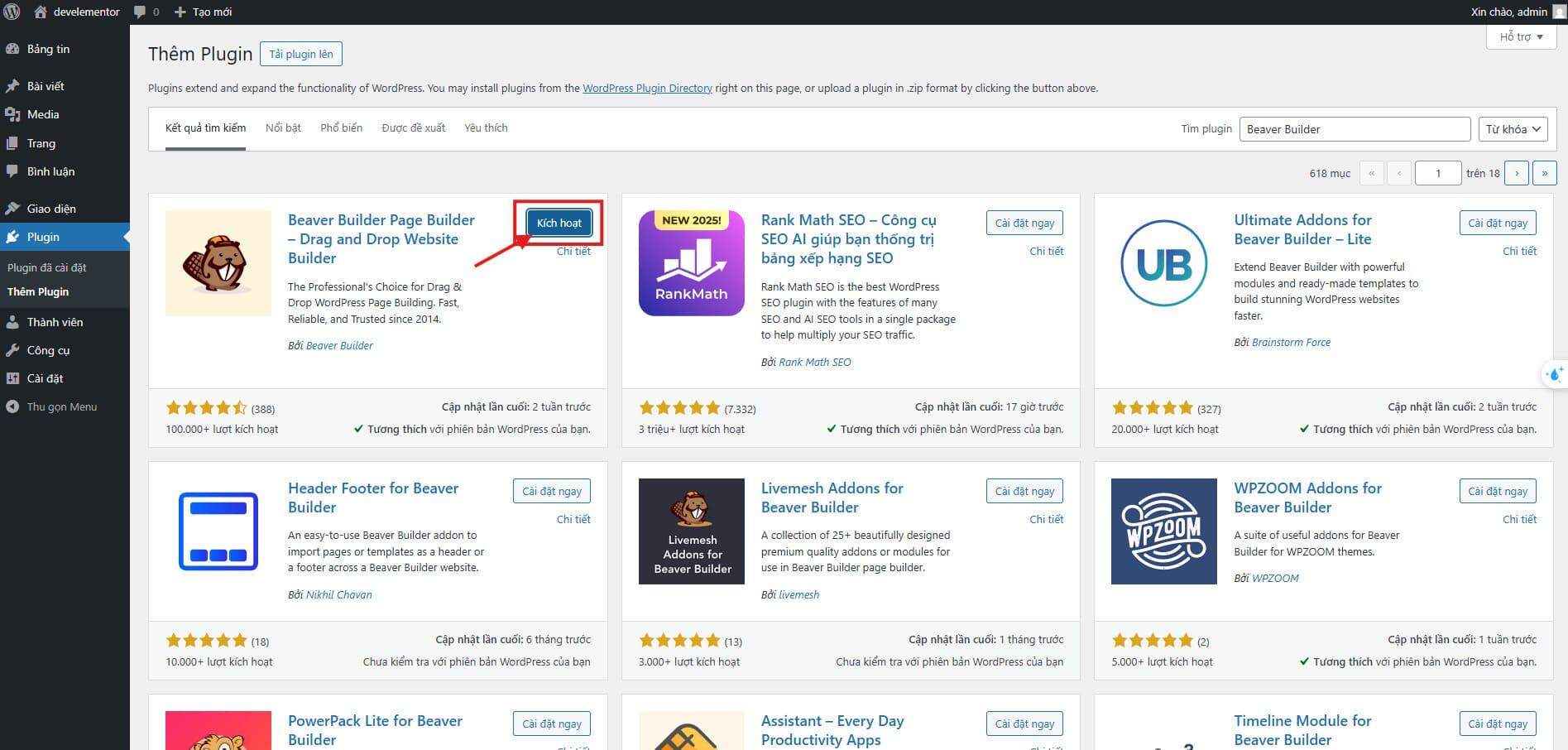 Bước 5 - K&iacute;ch hoạt plugin