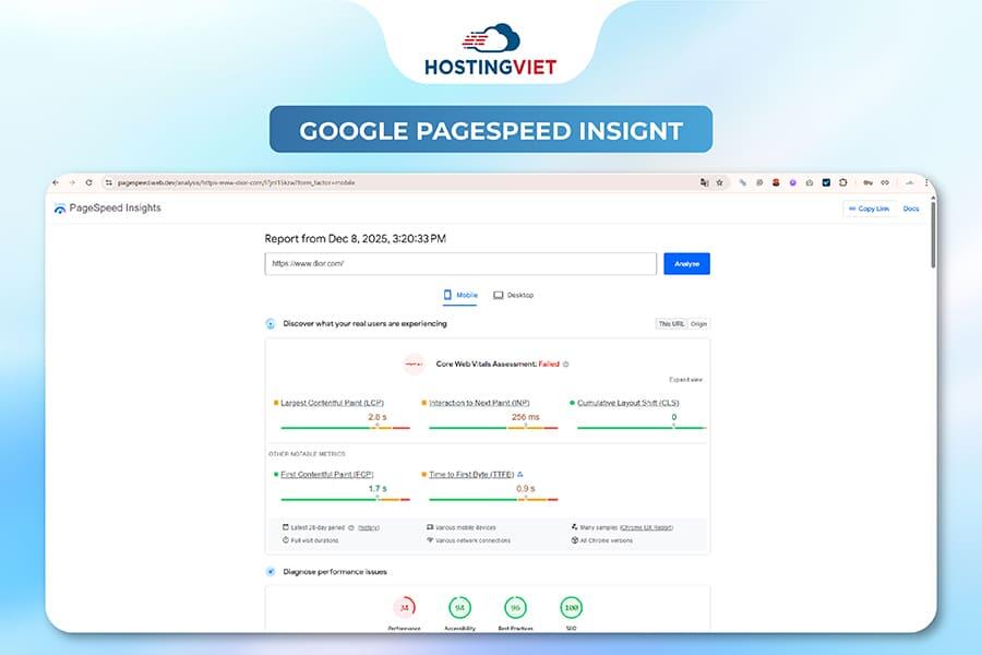 C&ocirc;ng cụ Google PageSpeed Insights