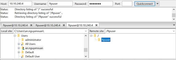 Kết nối qua filezilla tr&ecirc;n Window