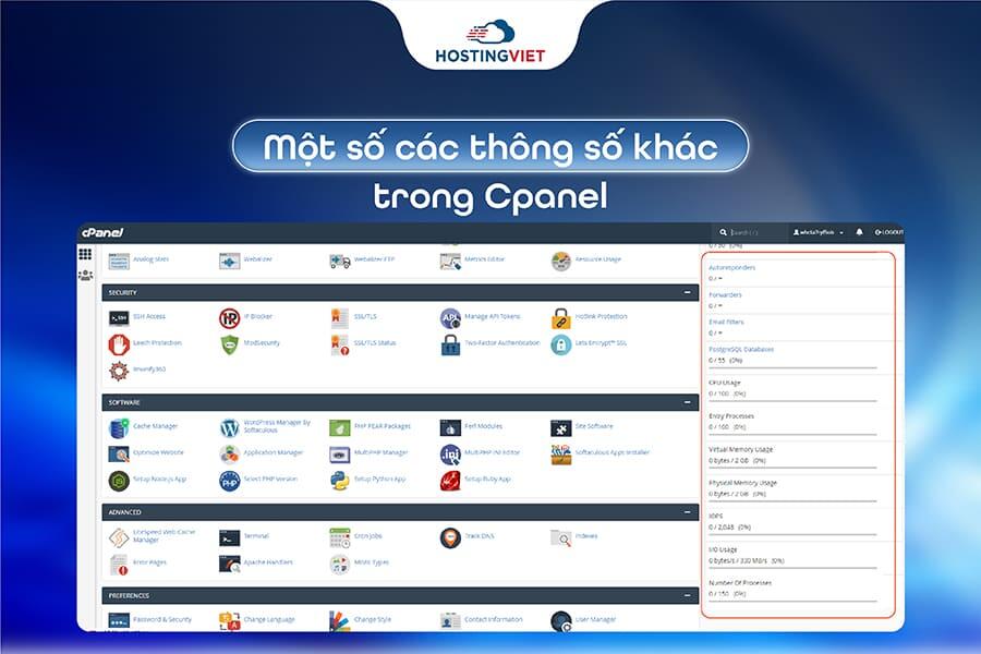 Một số c&aacute;c th&ocirc;ng số kh&aacute;c trong Cpanel