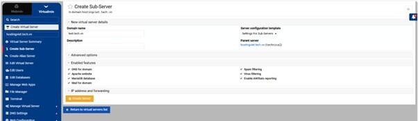 Thiết lập Subdomain trên Virtualmin Thiết lập Subdomain trên Virtualmin