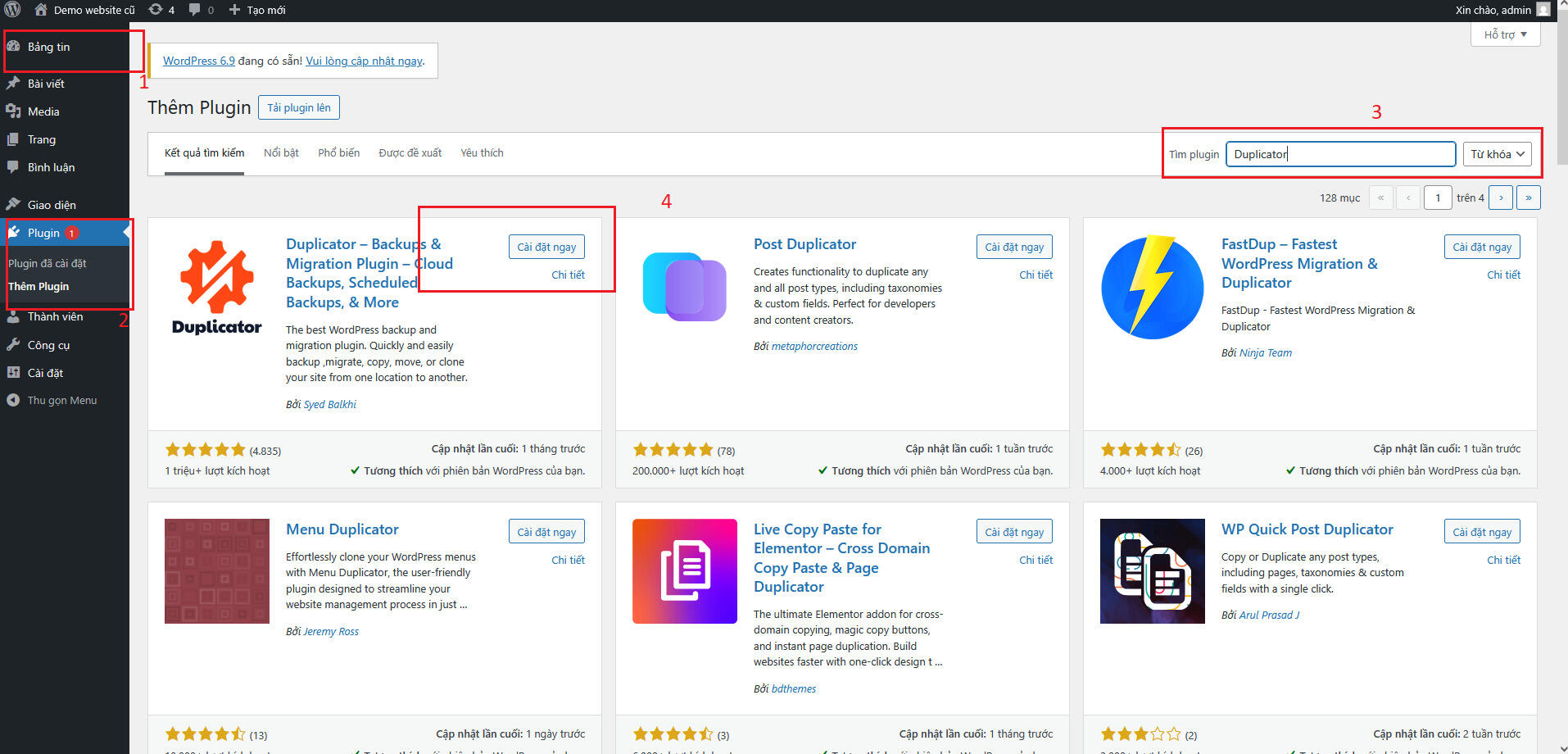 Bước 1: C&agrave;i đặt plugin Duplicator cho WordPress