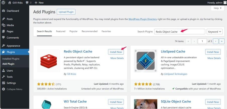 Bước 2: Cài đặt plugin Redis Object Cache trong WordPress Bước 2: Cài đặt plugin Redis Object Cache trong WordPress