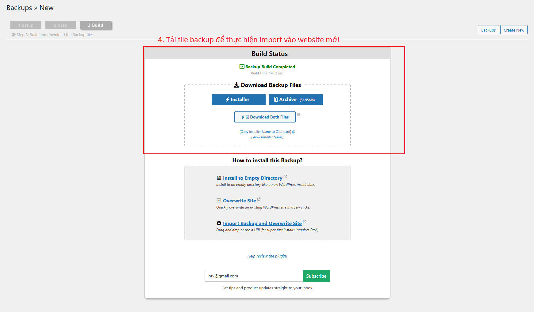 Bước 2- Export package bằng Duplicator - 4