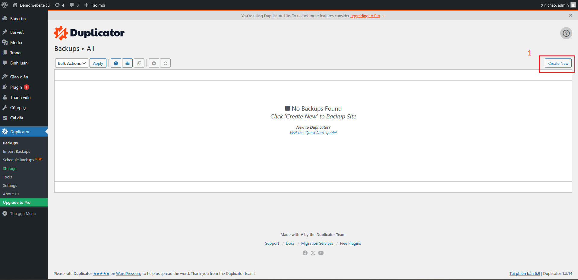 Bước 2- Export package bằng Duplicator - 1