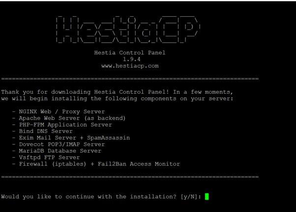 Giao diện để c&agrave;i đặt HestiaCP