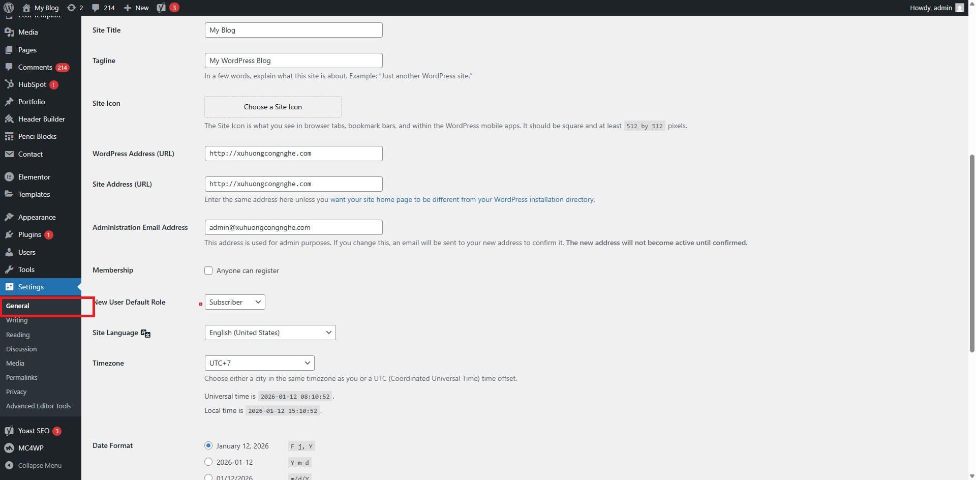 General - C&agrave;i đặt chung cho website