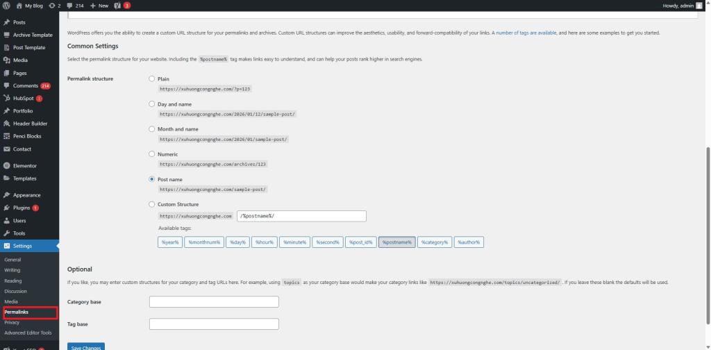 Mục Permalink - Thiết lập đường dẫn tĩnh