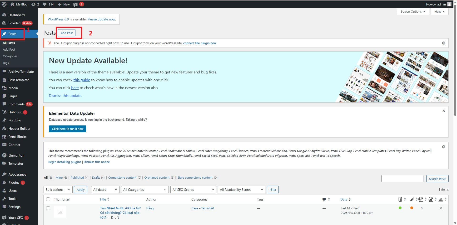 Posts - Quản l&yacute; b&agrave;i viết trong WordPress