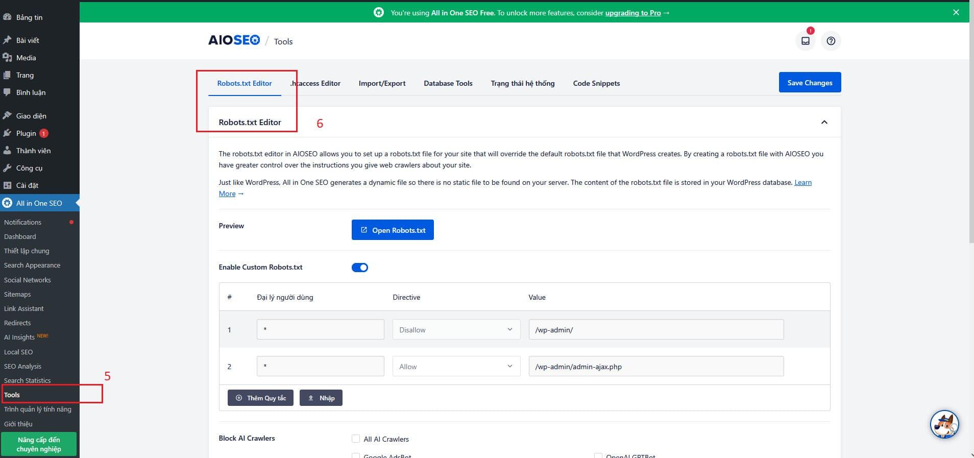 Tạo v&agrave; upload file robots.txt WordPress bằng FTP