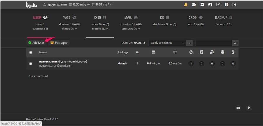 Truy cập tạo User
