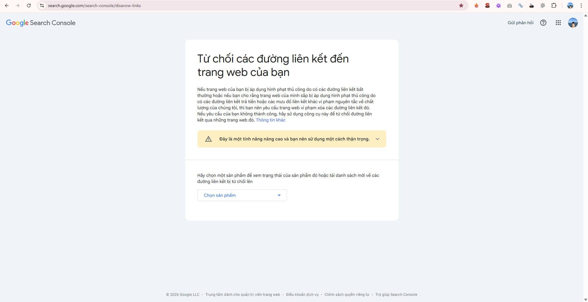 Truy cập c&ocirc;ng cụ Disavow Link
