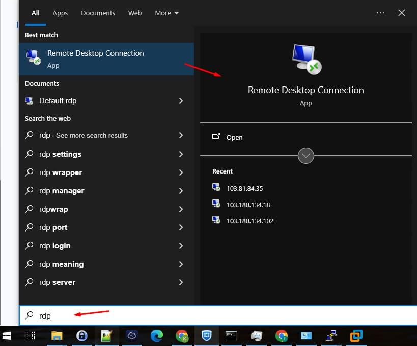 Mở Remote Desktop Connection