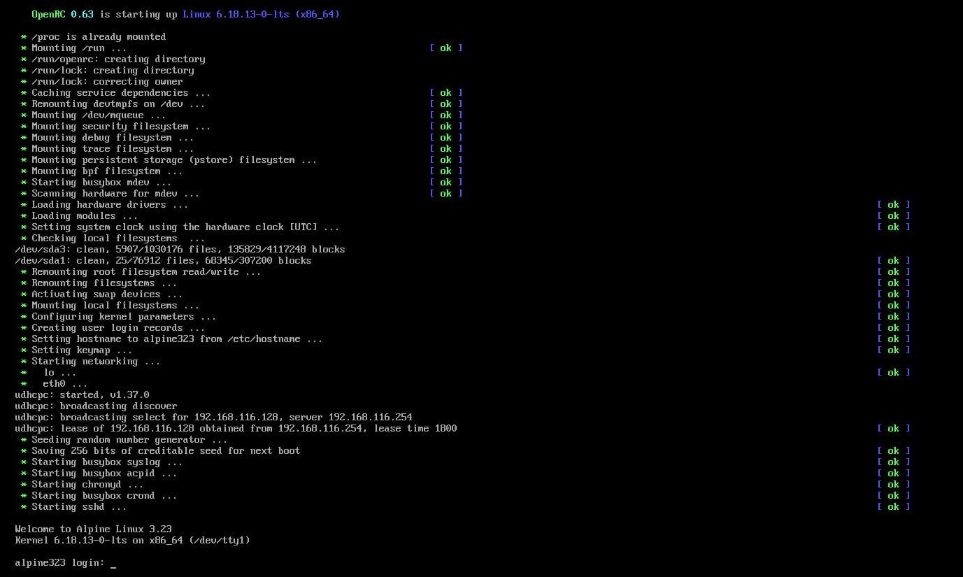Ho&agrave;n tất c&agrave;i đặt Alpine Linux