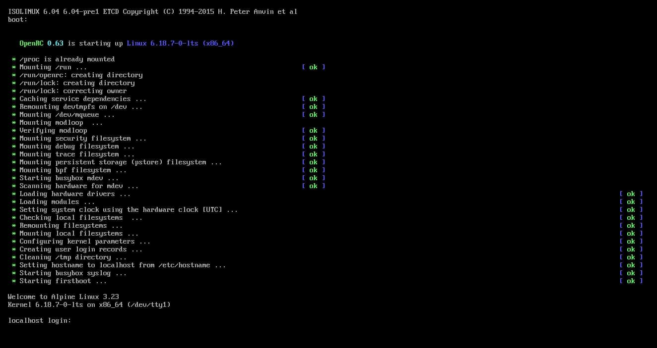 Thực hiện c&agrave;i đặt Alpine Linux